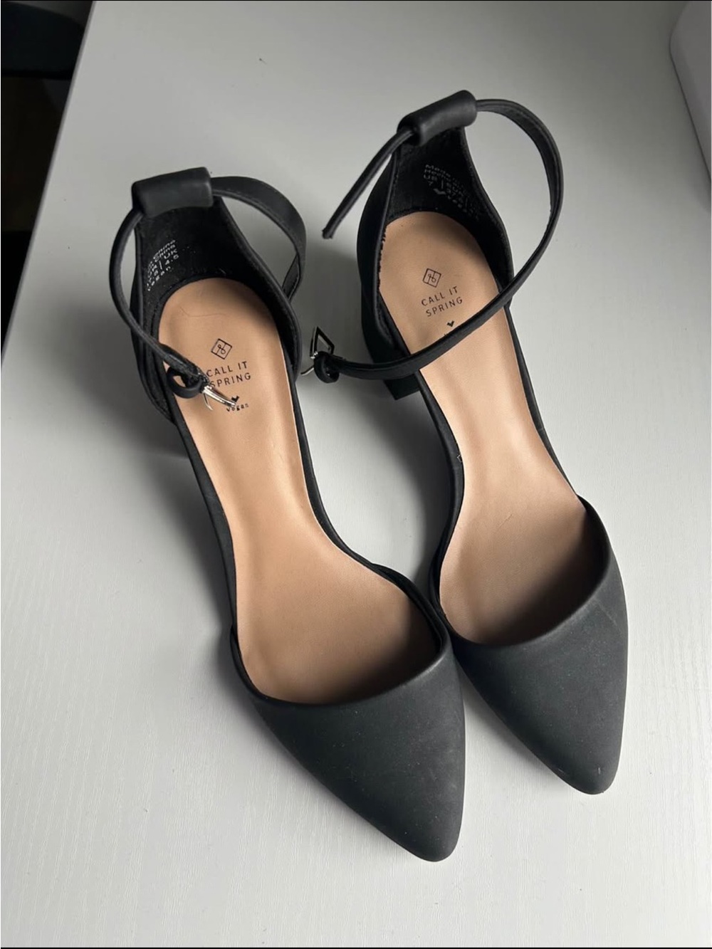 Call It Spring Black Pointed Ankle-Strap Heels